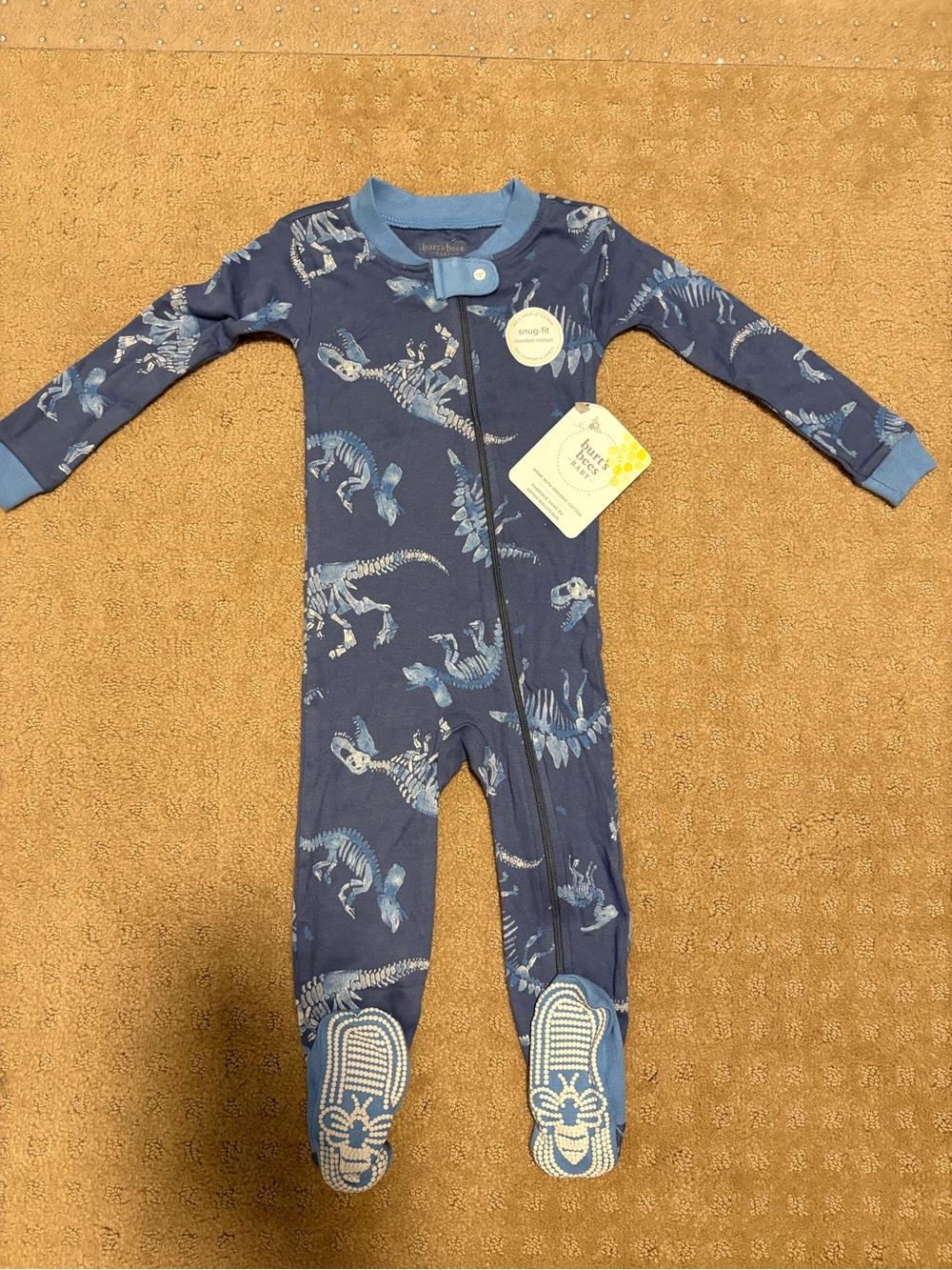 Blue Dinosaur Print Footed One-Piece - Burt’s Bee Baby